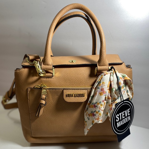 STEVE MADDEN CAMEL SATCHEL WITH SCARF - Picture 1 of 8